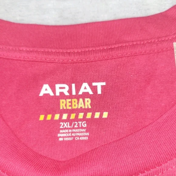 Ariat Rebar Womens 2XL Cotton Strong Crewneck Short Sleeve Pink Tshirt Top - Picture 7 of 11